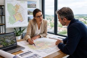 deux professionnels qui échangent sur la révision du PLU
